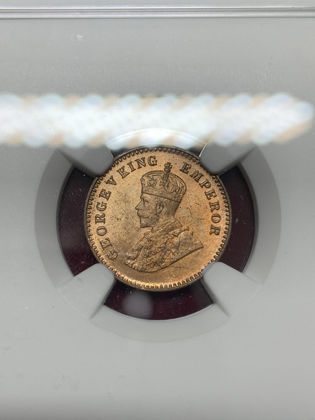 《竞宝斋》第159场-周日，周一 2场 (全场包邮) NGC-MS65RB 英属印度 乔治五世 1912年C版 1/12安娜 铜币 极品原光 完美铜币红光