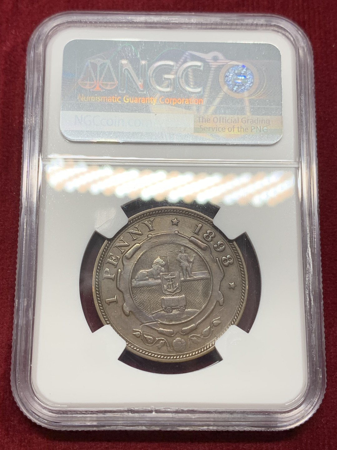 《竞宝斋》第159场-周日，周一 2场 (全场包邮) NGC-AU53 1898南非1便士铜币