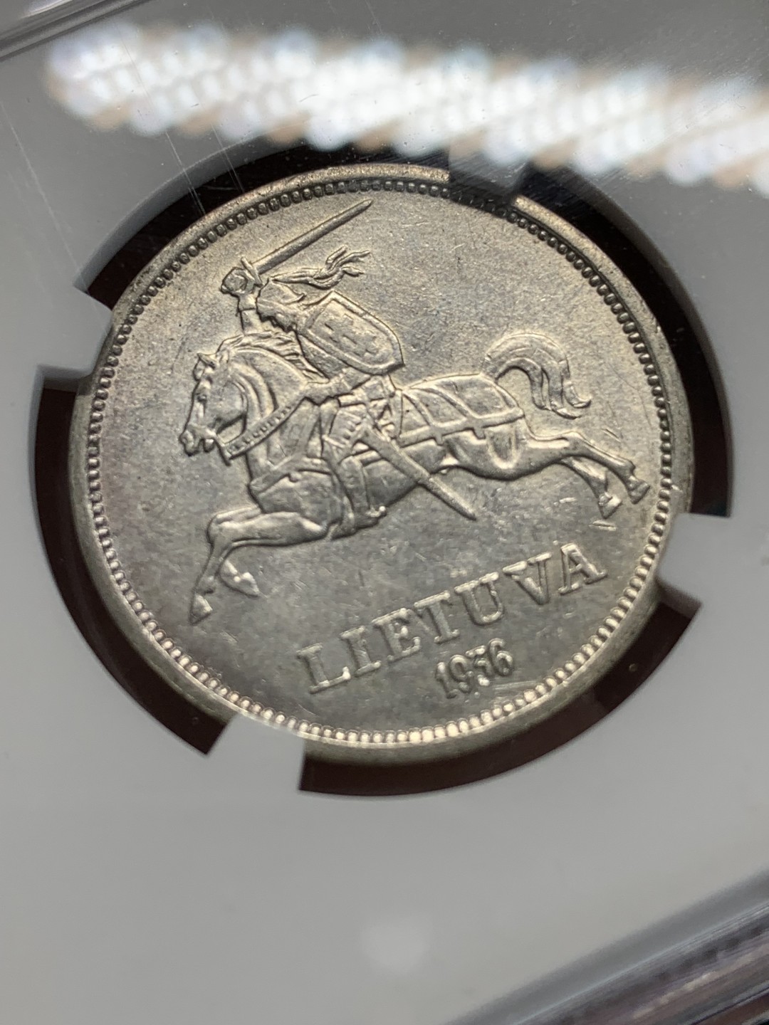 《竞宝斋》第159场-周日，周一 2场 (全场包邮) NGC-AU55 1936年立陶宛巴萨纳维丘斯5立特银币