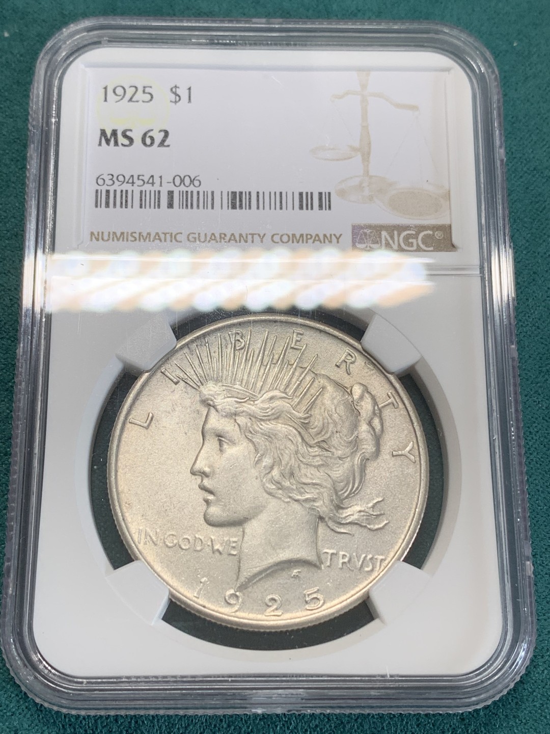 《竞宝斋》第159场-周日，周一 2场 (全场包邮) NGC-MS62 1925美国和平1美元大银币