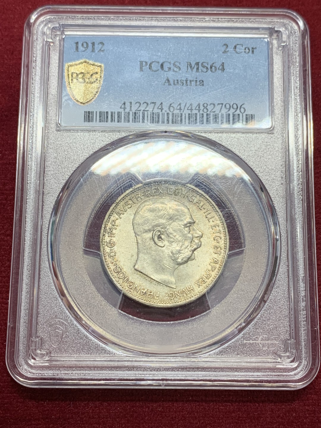 《竞宝斋》第159场-周日，周一 2场 (全场包邮) PCGS-MS64 1912年奥匈帝国2克朗奥地利版 这套银币里只有1克朗好品常见，MSd的2克朗和5克朗都少见，这枚黄油包浆带光，状态不错