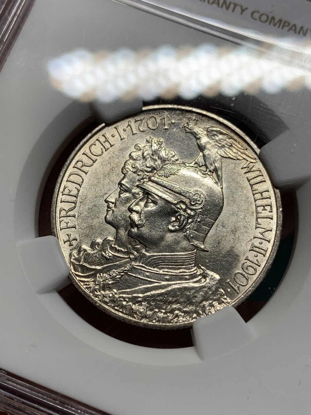 《竞宝斋》第159场-周日，周一 2场 (全场包邮) NGC-MS61 德国 1901年 A版 2马克 普鲁士建国200周年纪念 明显车轮光 正面有一丝淡黄包浆