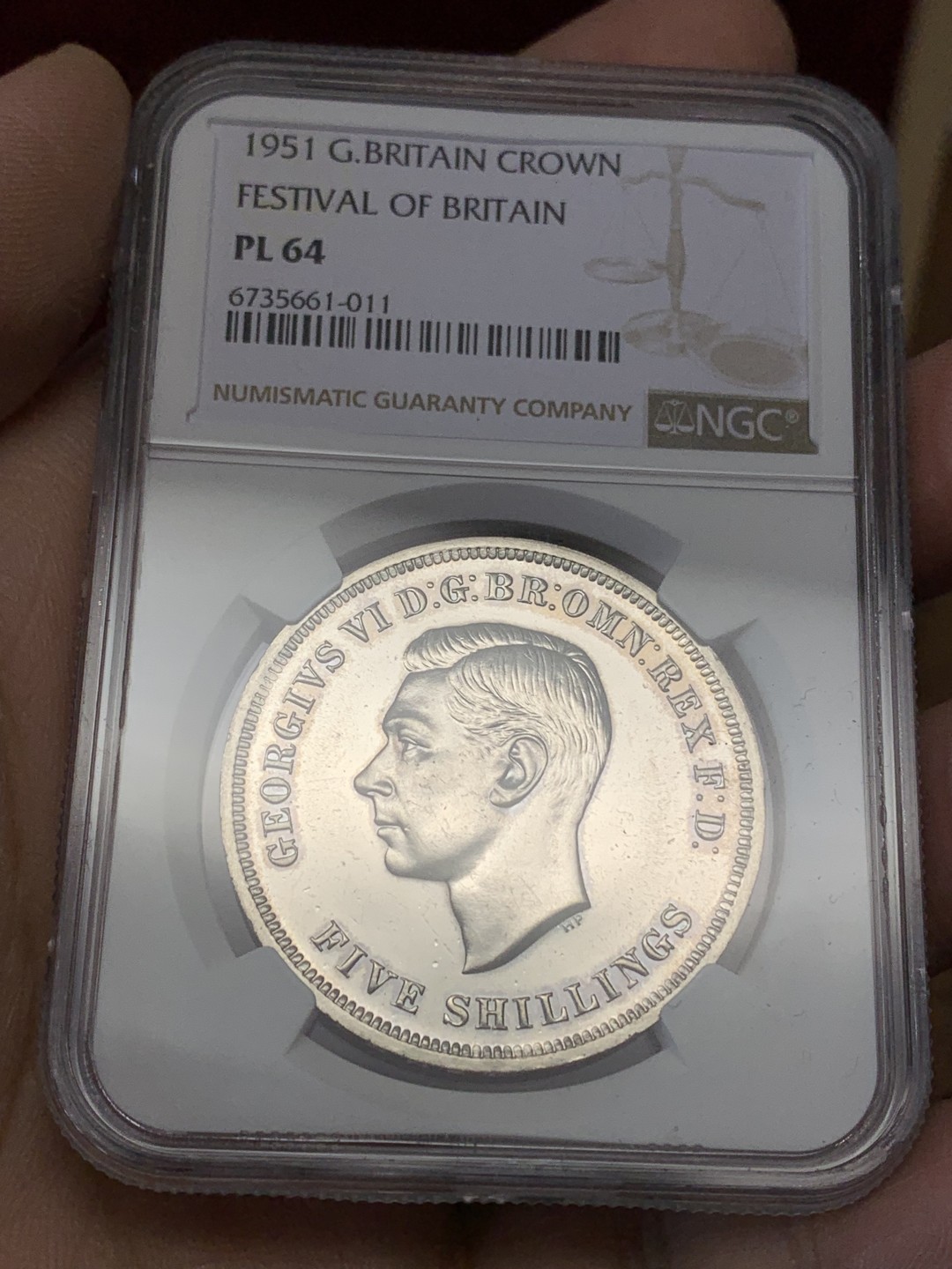 《竞宝斋》第159场-周日，周一 2场 (全场包邮) NGC-PL64 英国 1951年 镍马剑1克朗 高分少见 转光非常漂亮