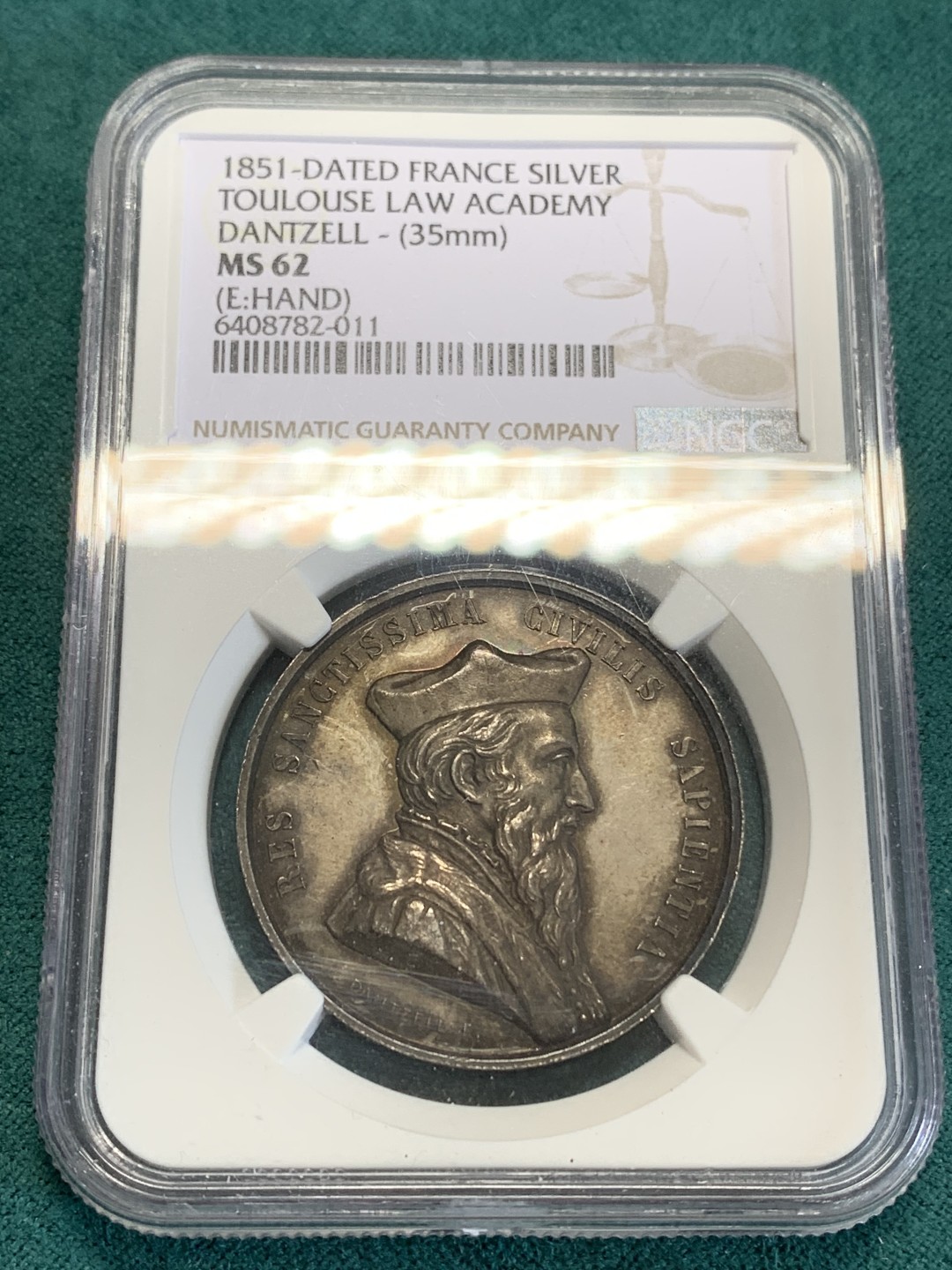 《竞宝斋》第159场-周日，周一 2场 (全场包邮) NGC-MS62 法国1851年 图卢兹圆形JETON 银制 百年老包浆 非常漂亮