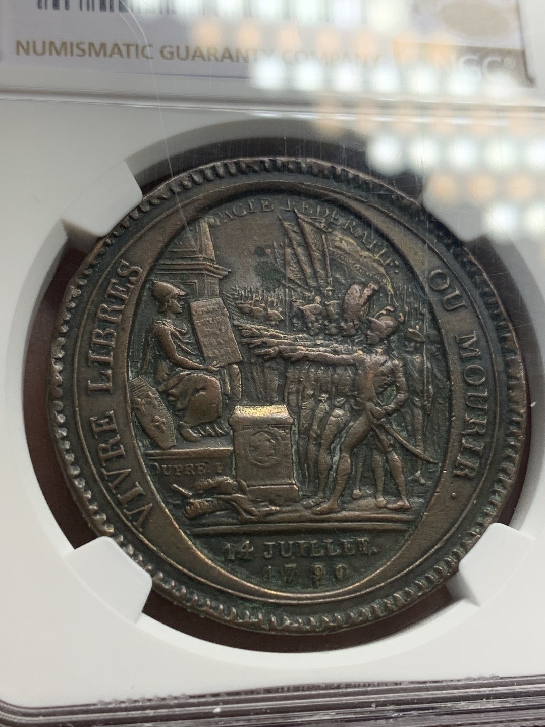 《竞宝斋》第159场-周日，周一 2场 (全场包邮) NGC-AUD 法国 1792年 5Sols 莫奈龙 青铜币 浮雕依旧清晰