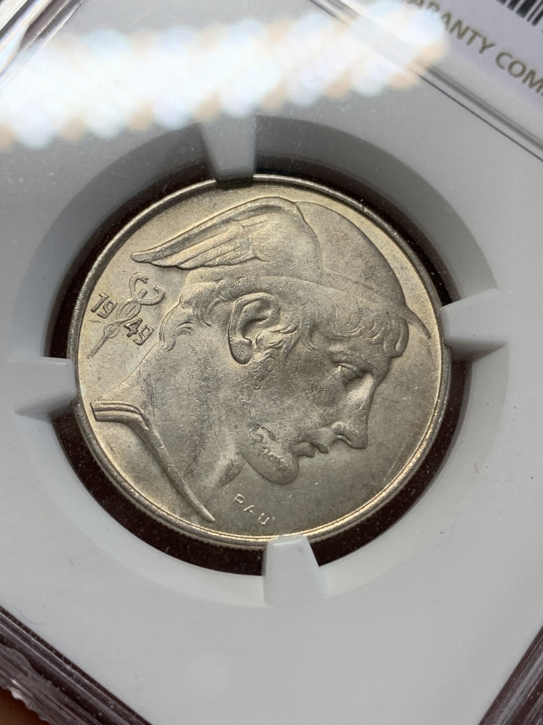 《竞宝斋》第159场-周日，周一 2场 (全场包邮) NGC-MS64 比利时1949年 20法郎银币 分很不错