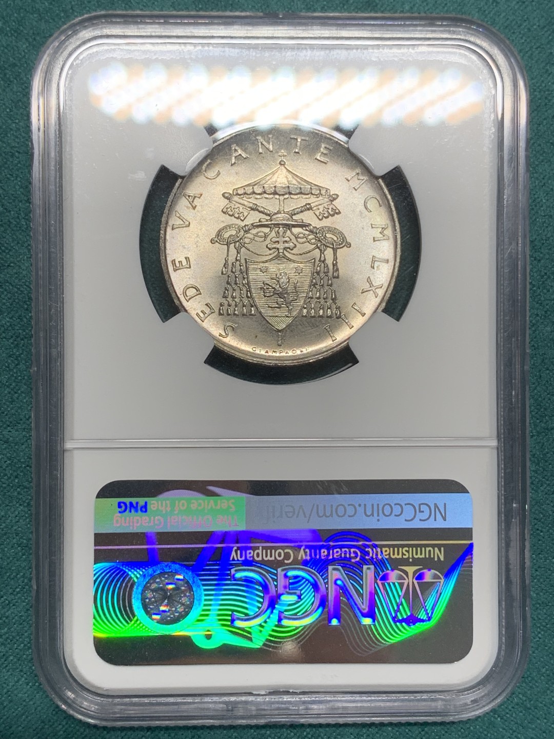 《竞宝斋》第159场-周日，周一 2场 (全场包邮) NGC-MS64，梵蒂冈1963年缺位 白光炫目 上手看更惊艳