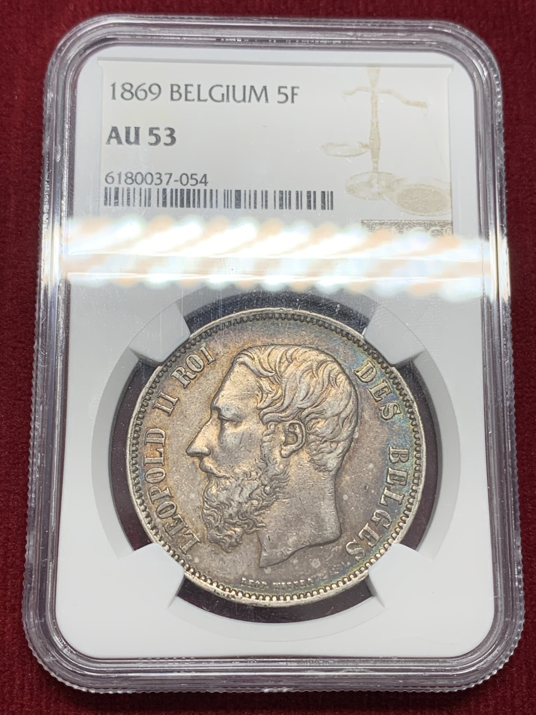 《竞宝斋》第159场-周日，周一 2场 (全场包邮) NGC-AU53 1869比利时利奥波德二世5法郎大银币