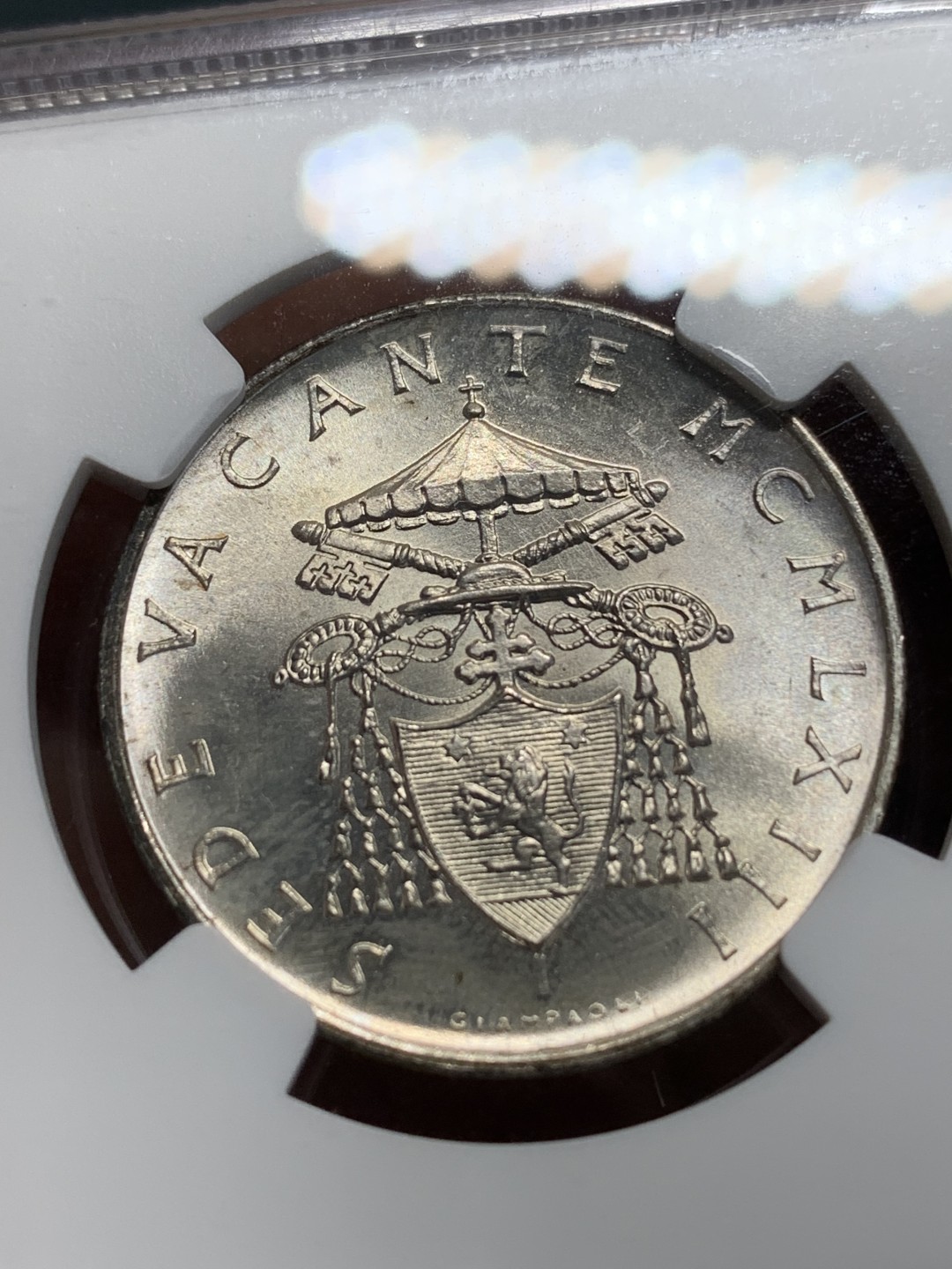 《竞宝斋》第159场-周日，周一 2场 (全场包邮) NGC-MS64，梵蒂冈1963年缺位 白光炫目 上手看更惊艳