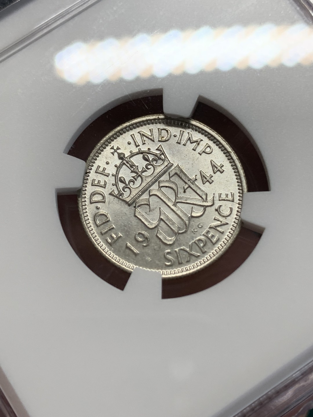 《竞宝斋》第159场-周日，周一 2场 (全场包邮) NGC-MS63 英国1944年 乔六6便士银币