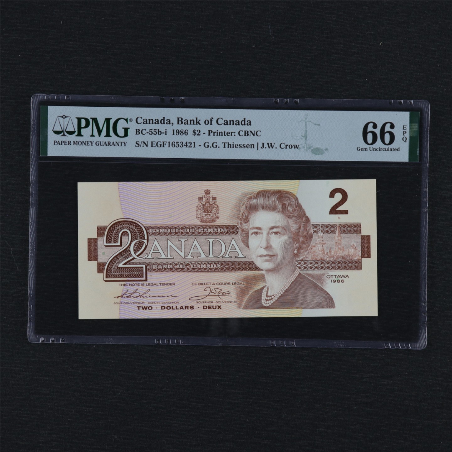 【亘邦集藏】第157期拍卖 1986年 加拿大2Dollars PMG 66EPQ 1653421