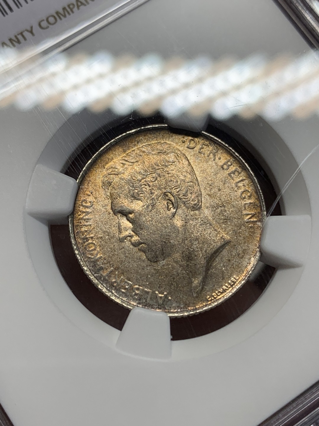 《竞宝斋》第159场-周日，周一 2场 (全场包邮) NGC-MS62 比利时1913年 埃尔佩托国王 1法郎银币 原味带包浆