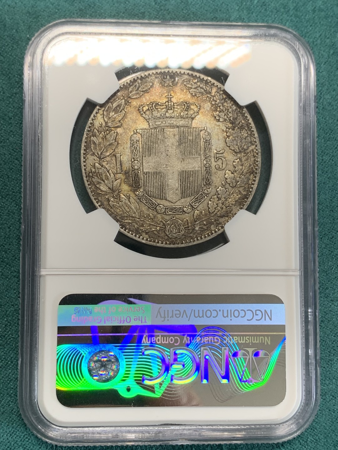 《竞宝斋》第159场-周日，周一 2场 (全场包邮) NGC-XF45 意大利1879年 翁贝托5里拉大银币 老包浆
