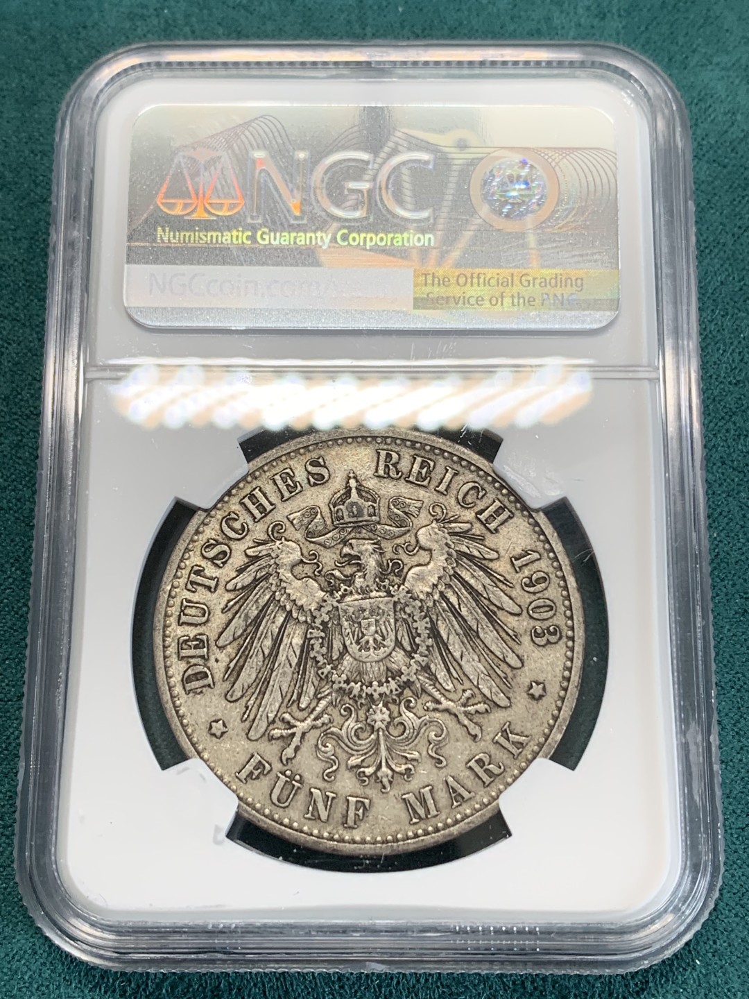 《竞宝斋》第159场-周日，周一 2场 (全场包邮) NGC-XFD 1903D 德国巴伐利亚奥托5马克大银币