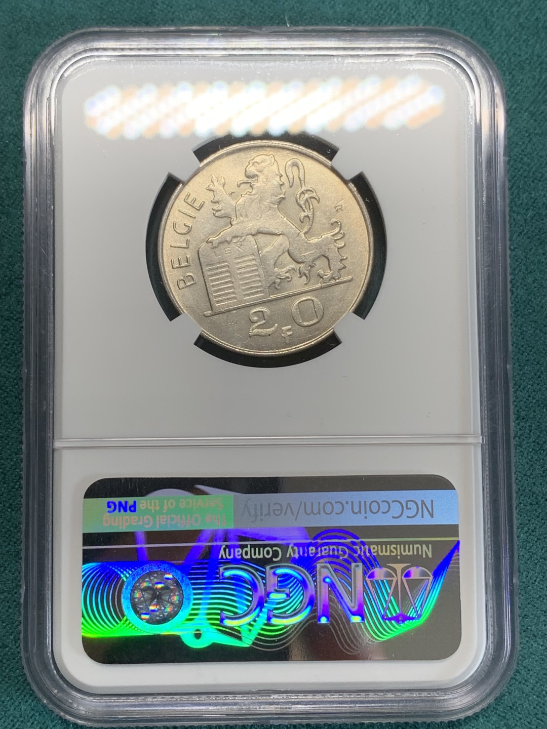 《竞宝斋》第159场-周日，周一 2场 (全场包邮) NGC-MS64 比利时1949年 20法郎银币 分很不错