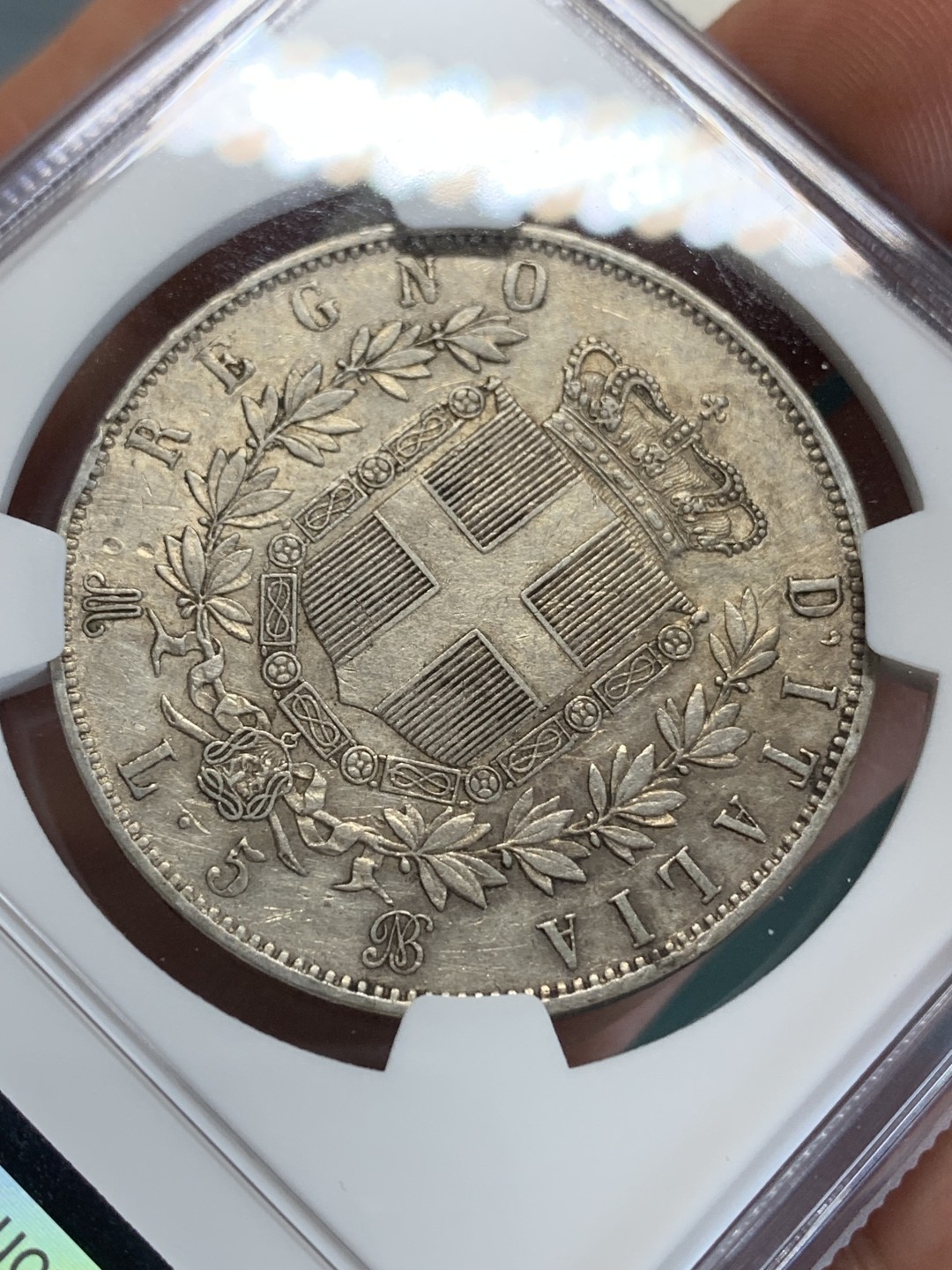 《竞宝斋》第159场-周日，周一 2场 (全场包邮) NGC-AU 1869意大利伊曼纽尔二世5里拉大银币