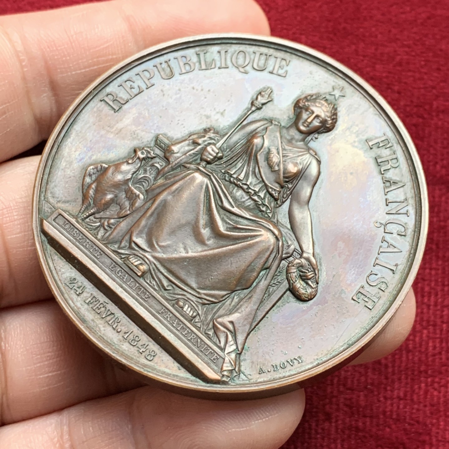 《竞宝斋》第159场-周日，周一 2场 (全场包邮) 1850年法国学院比赛奖章，直径6CM大铜章。正面智慧女神，反面刻有1850字样