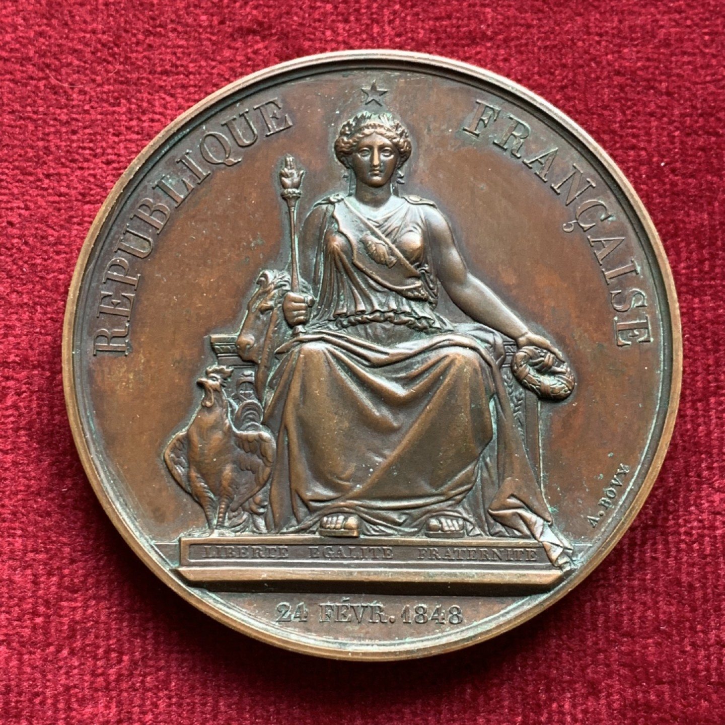 《竞宝斋》第159场-周日，周一 2场 (全场包邮) 1850年法国学院比赛奖章，直径6CM大铜章。正面智慧女神，反面刻有1850字样
