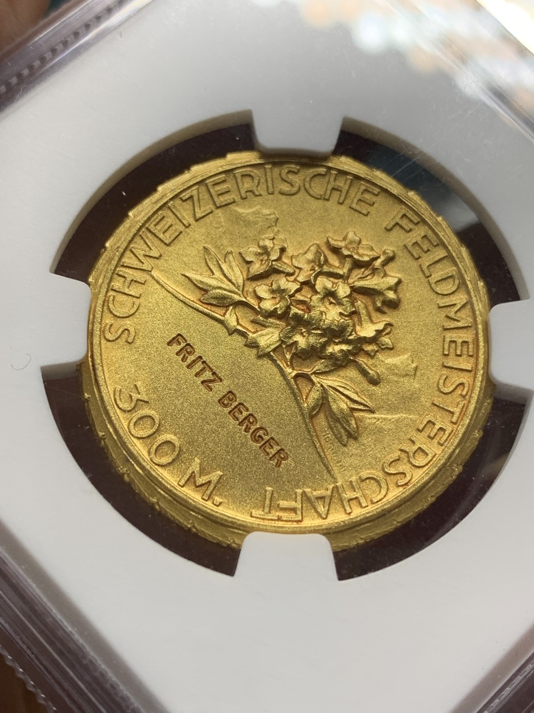 《竞宝斋》第159场-周日，周一 2场 (全场包邮) NGC MS66 1920-30年瑞士射击节镀金银章 顶级分数 细节非常好