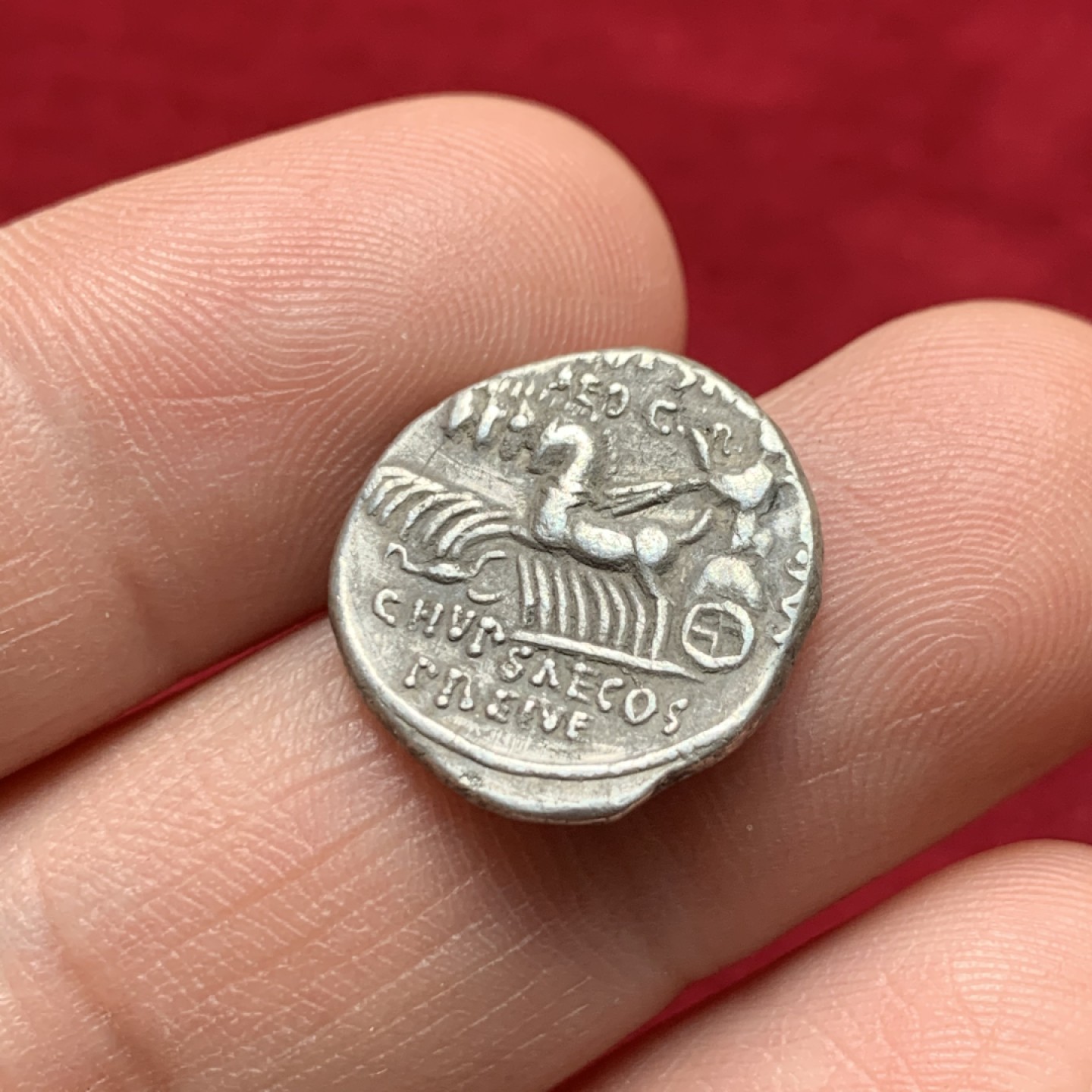 《竞宝斋》第159场-周日，周一 2场 (全场包邮) 公元前58年 古罗马共和国 征服纳巴泰纪念1狄娜里银币 正面使者献上礼物骆驼 背面女神驾驶战车