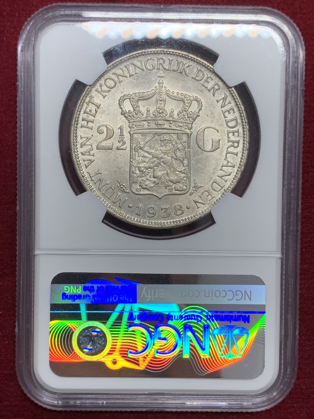 《竞宝斋》第159场-周日，周一 2场 (全场包邮) NGC MS62 1938年荷兰女王威廉明娜2.5盾银币