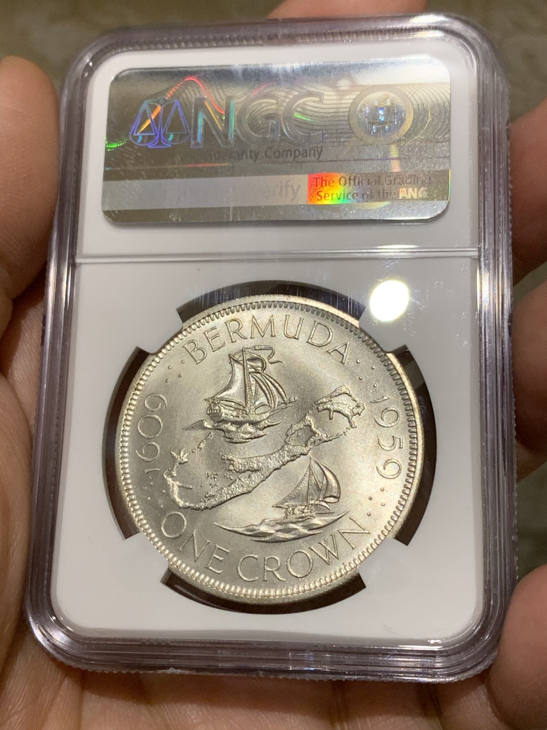 《竞宝斋》第159场-周日，周一 2场 (全场包邮) NGC MS66 百慕大 1959 1克朗大银币 百慕大早期唯一的高银克朗