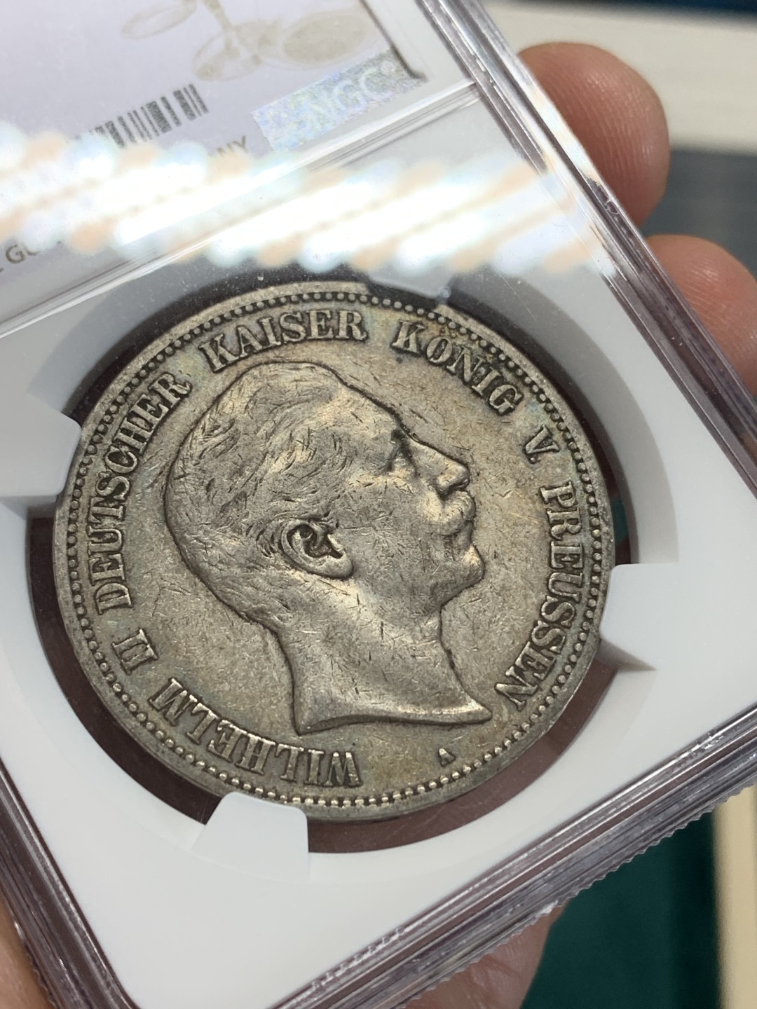 《竞宝斋》第159场-周日，周一 2场 (全场包邮) NGC-XF45 德国普鲁士 1895年威廉二世 5马克大银币 早期年份 原味好品