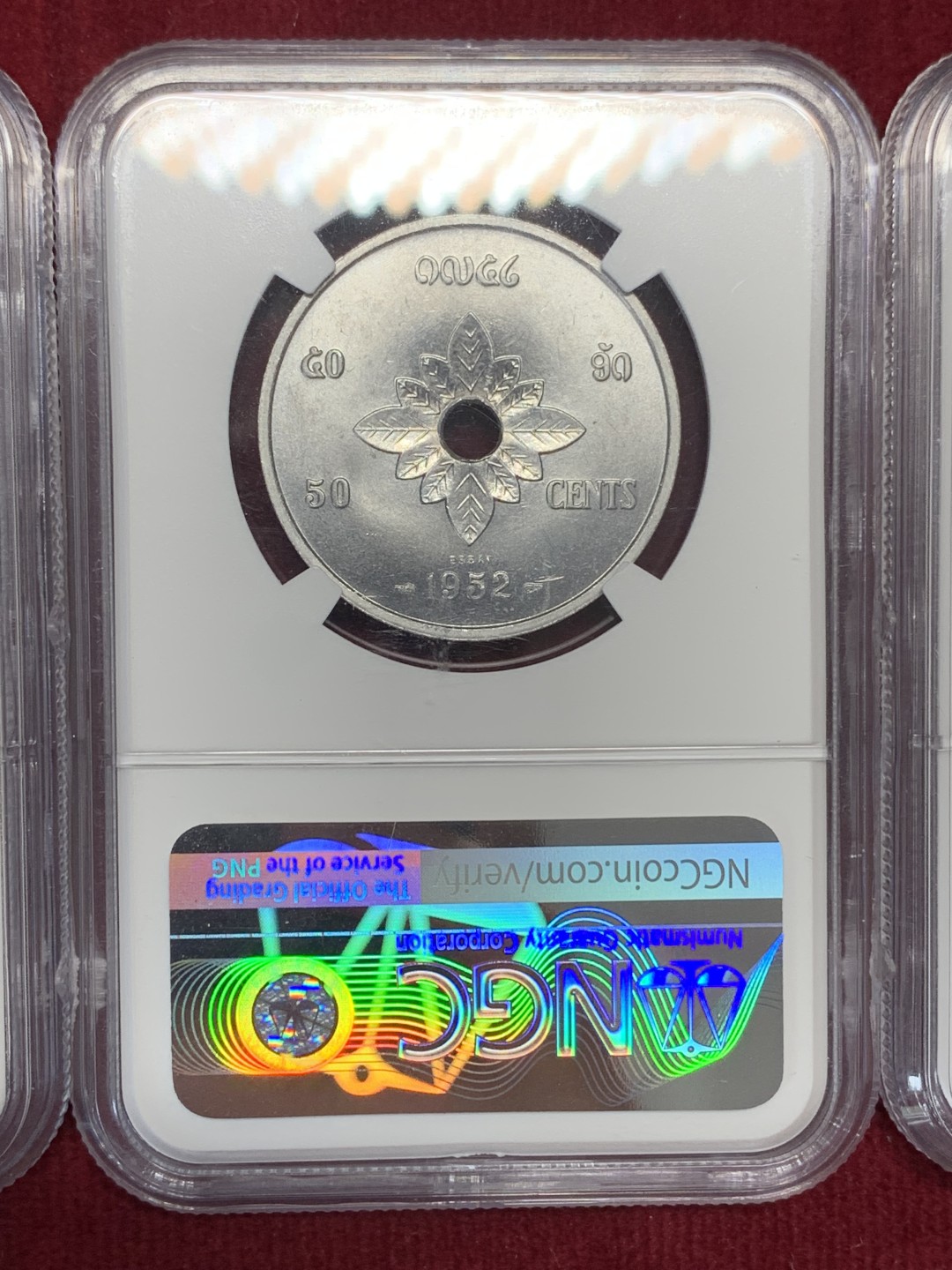 《竞宝斋》第159场-周日，周一 2场 (全场包邮) NGC-MS64/64/62 老挝 1952年 10分/20分/50分 老挝样币Essai，近期东南亚大热品种