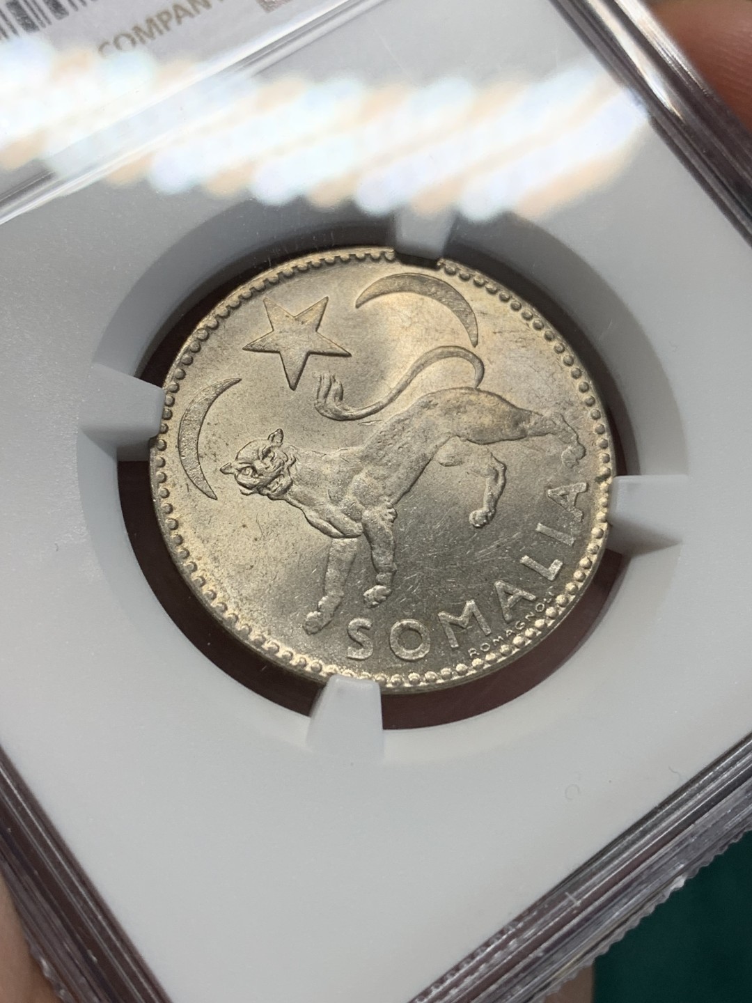 《竞宝斋》第159场-周日，周一 2场 (全场包邮) NGC-MS63 索马里1950年 黑豹1S银币 顶级品相