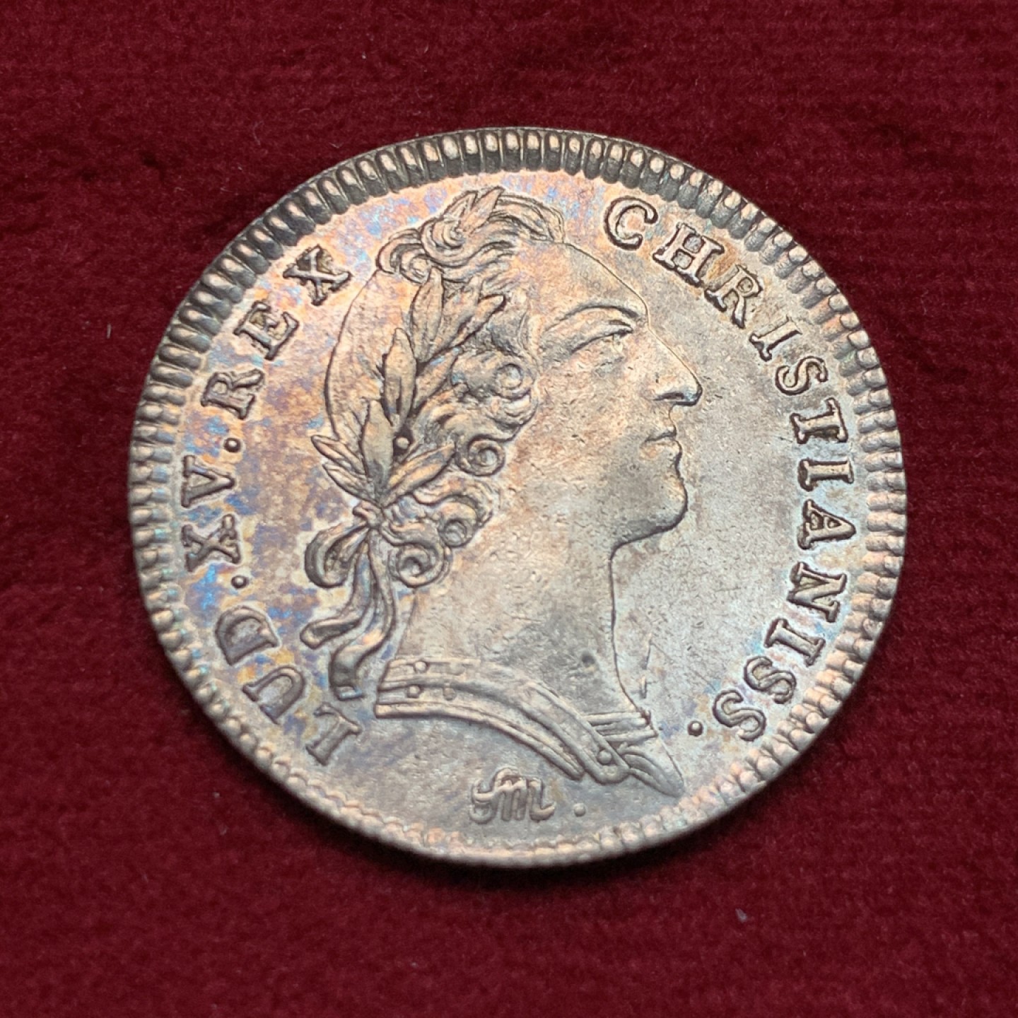 《竞宝斋》第159场-周日，周一 2场 (全场包邮) 法国 1754年 路易十五 银质圆形代币 细节好 背图新颖