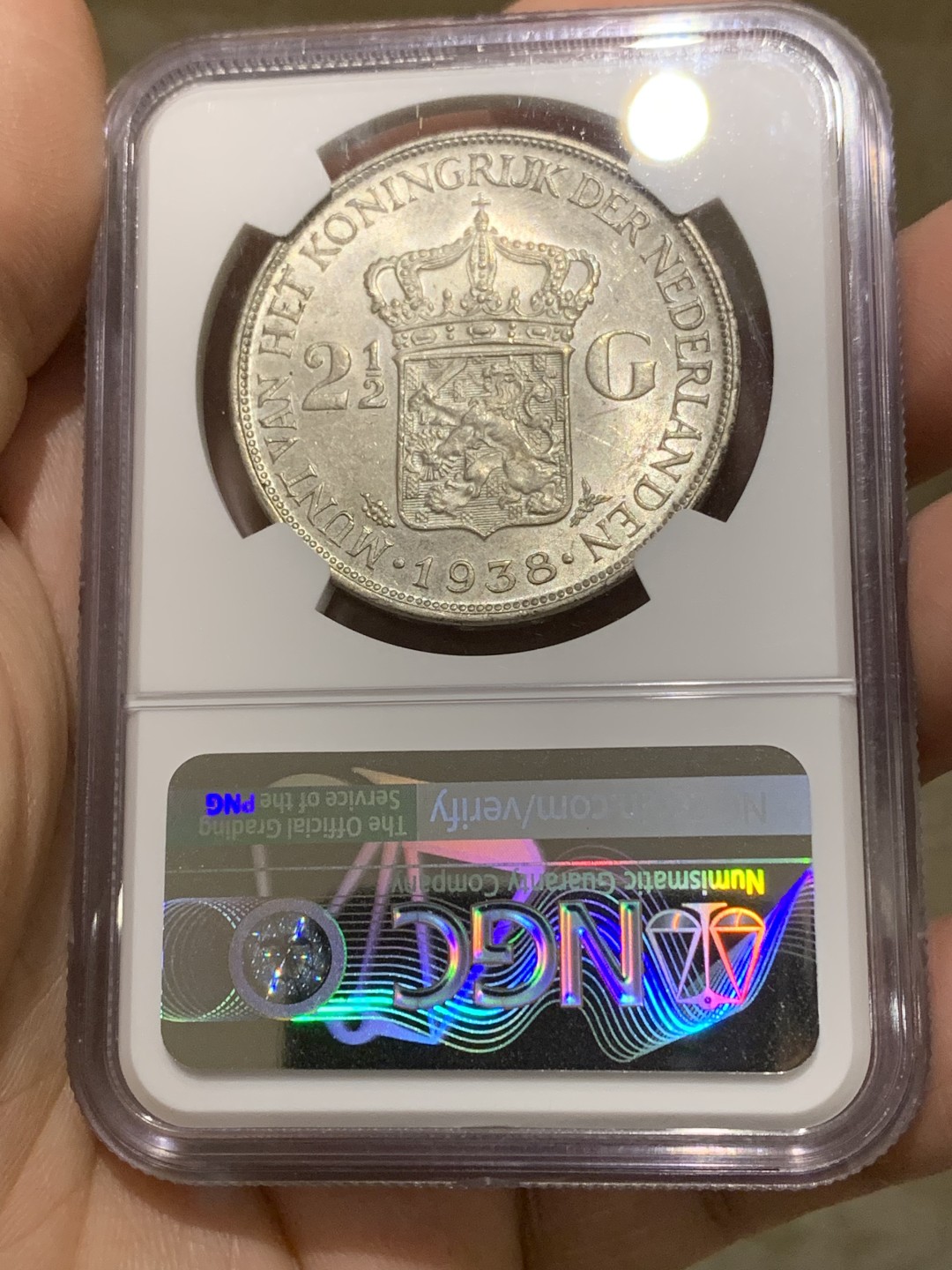 《竞宝斋》第159场-周日，周一 2场 (全场包邮) NGC MS62 1938年荷兰女王威廉明娜2.5盾银币