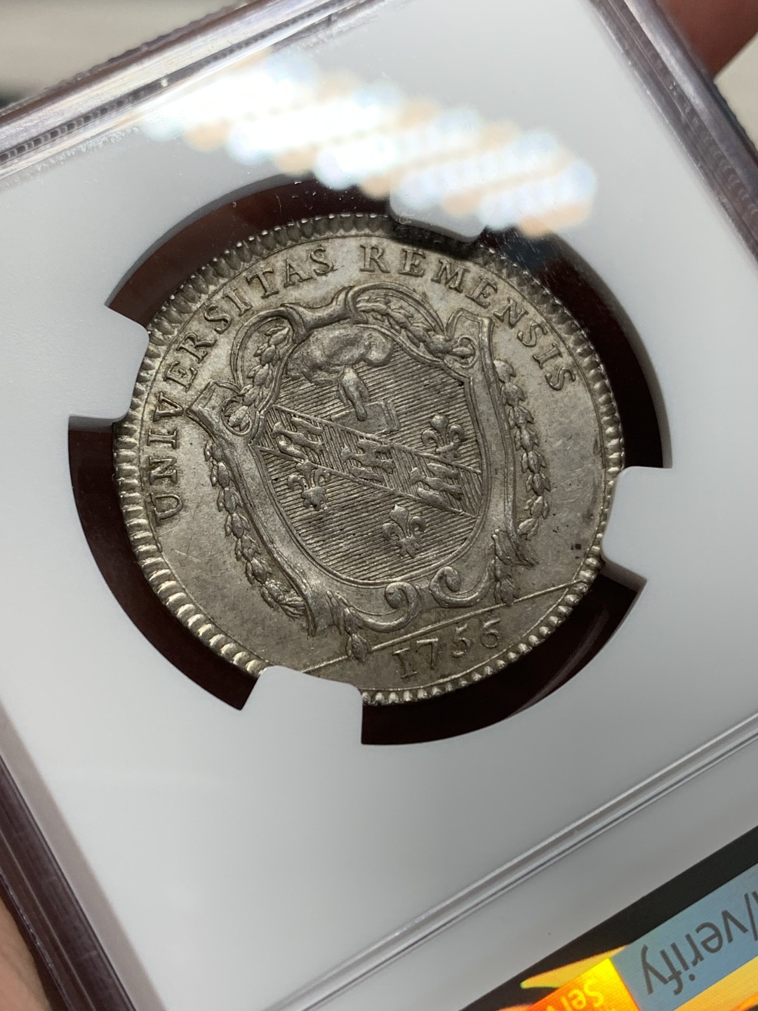 《竞宝斋》第159场-周日，周一 2场 (全场包邮) NGC-MS62 法国1756年 兰斯大学JETON 顶级品相 百年老包浆