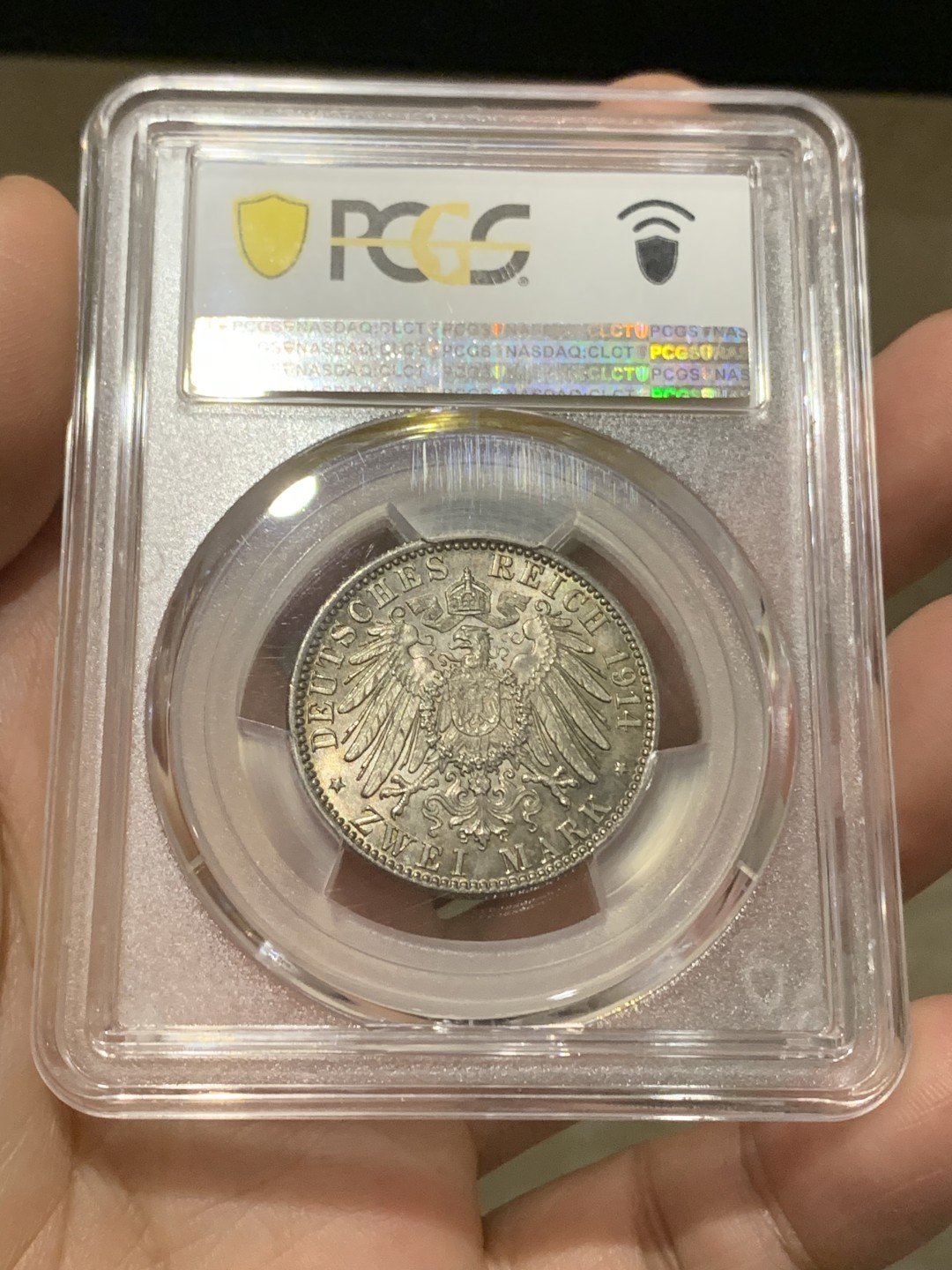 《竞宝斋》第159场-周日，周一 2场 (全场包邮) PCGS-MS64 德国汉堡 1914年双狮2马克 流通充分 高分非常少 转光美丽