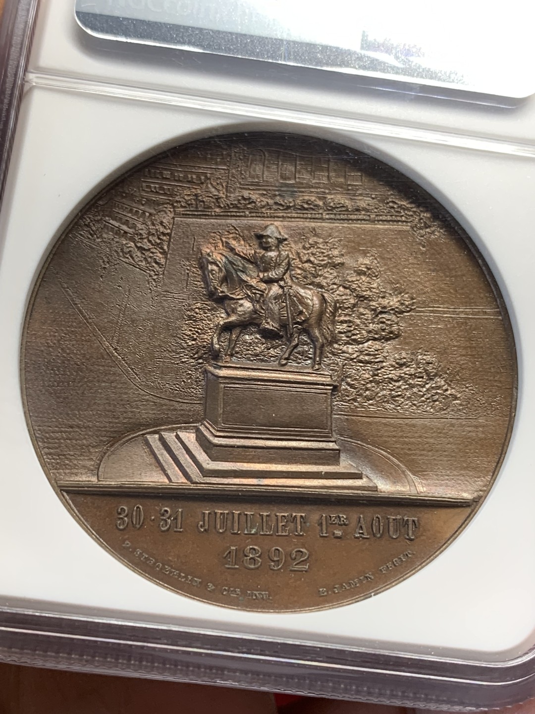 《竞宝斋》第159场-周日，周一 2场 (全场包邮) NGC MS64 1892年瑞士日内瓦联邦纪念铜章 双面精美高浮雕 难得顶级品相状态