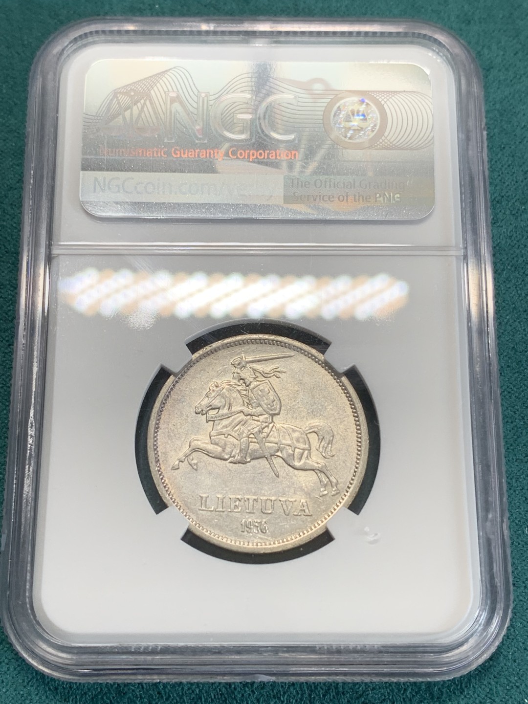 《竞宝斋》第159场-周日，周一 2场 (全场包邮) NGC-AU55 1936年立陶宛巴萨纳维丘斯5立特银币