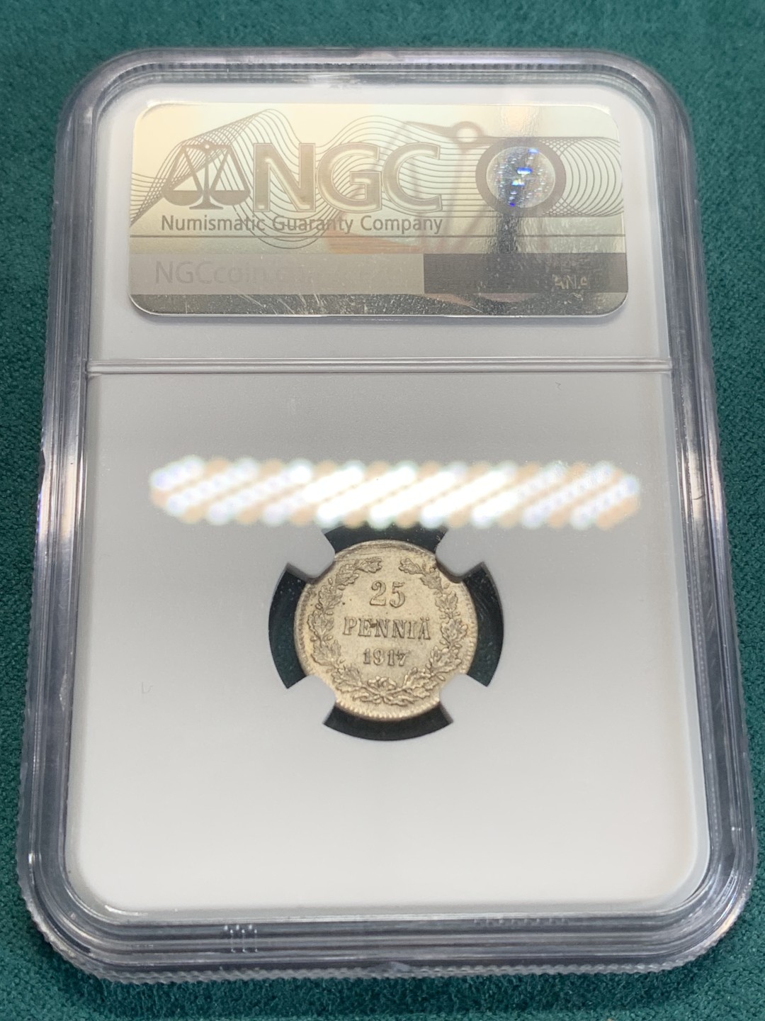 《竞宝斋》第159场-周日，周一 2场 (全场包邮) NGC-MS63 芬兰1917年 双头鹰25P银币 好品