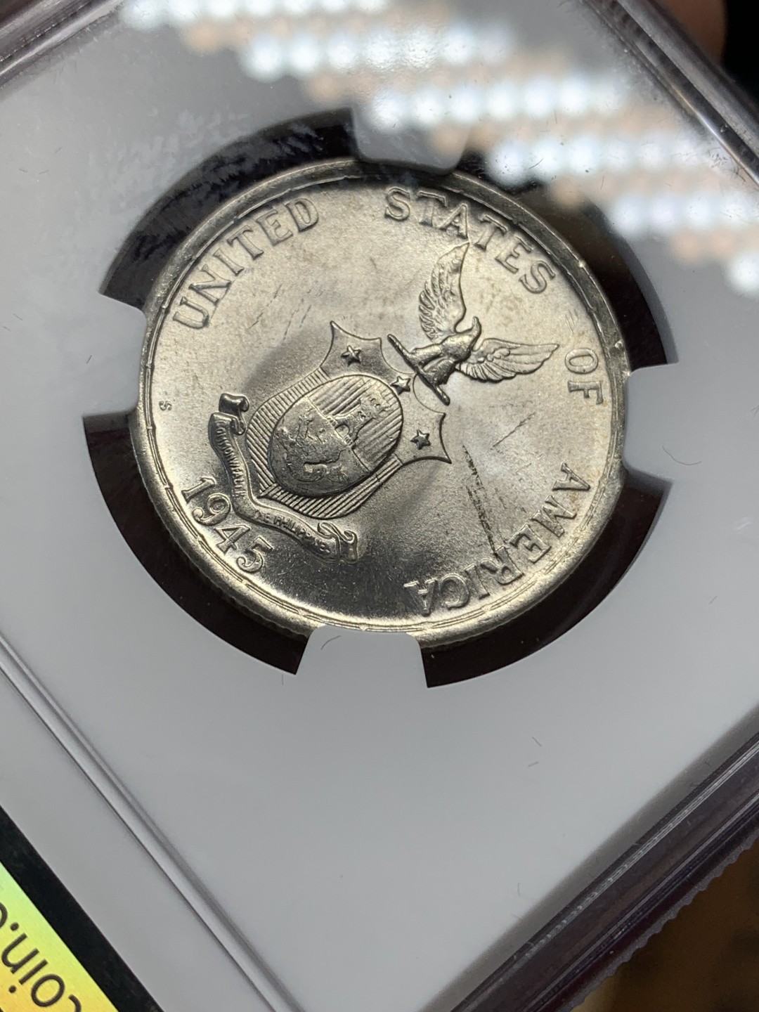 《竞宝斋》第159场-周日，周一 2场 (全场包邮) NGC MS62 美属菲律宾1945年打铁女神50分银币