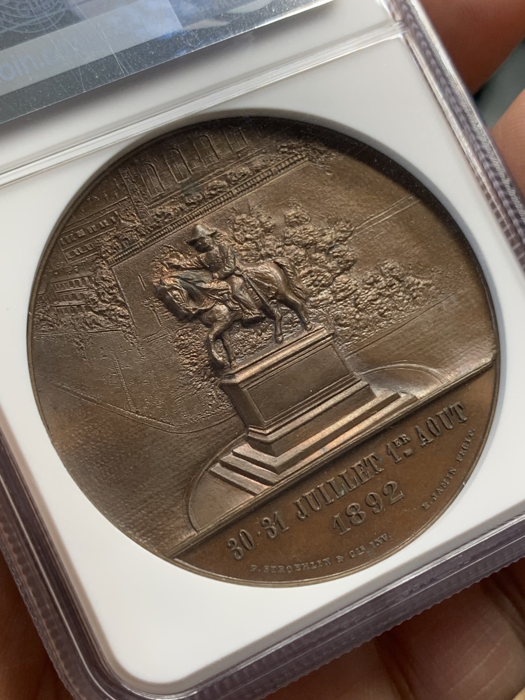 《竞宝斋》第159场-周日，周一 2场 (全场包邮) NGC MS64 1892年瑞士日内瓦联邦纪念铜章 双面精美高浮雕 难得顶级品相状态