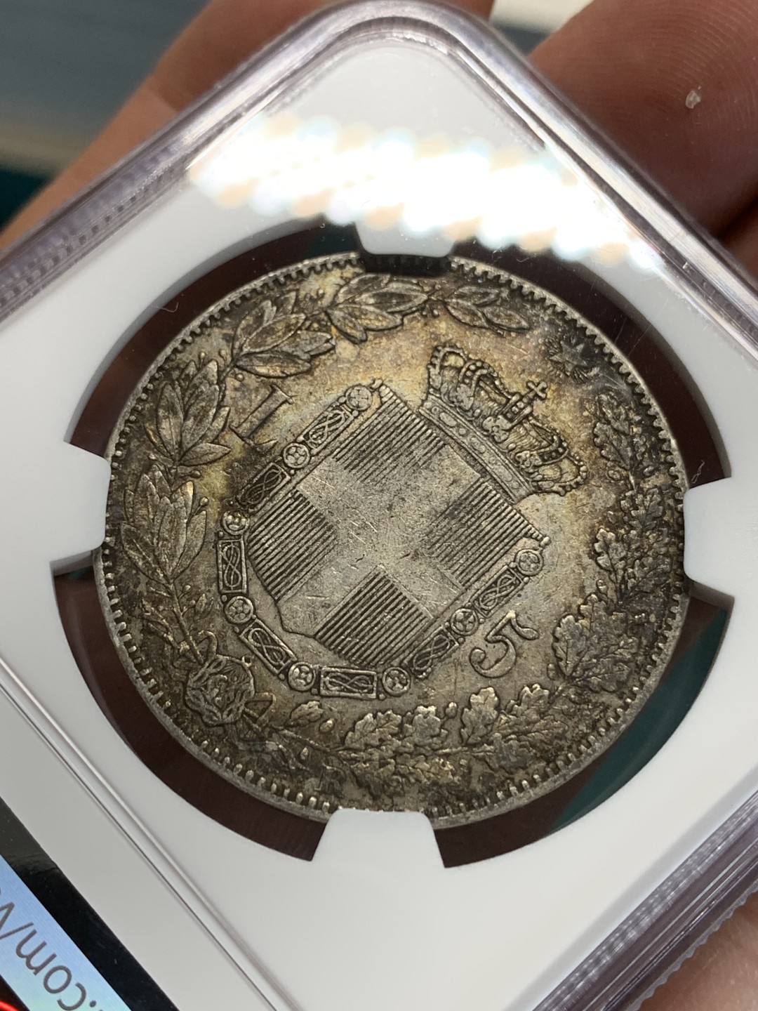 《竞宝斋》第159场-周日，周一 2场 (全场包邮) NGC-XF45 意大利1879年 翁贝托5里拉大银币 老包浆