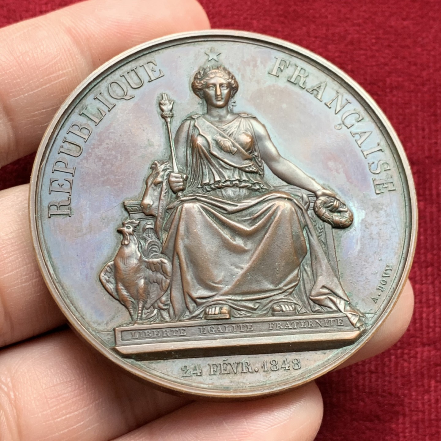 《竞宝斋》第159场-周日，周一 2场 (全场包邮) 1850年法国学院比赛奖章，直径6CM大铜章。正面智慧女神，反面刻有1850字样