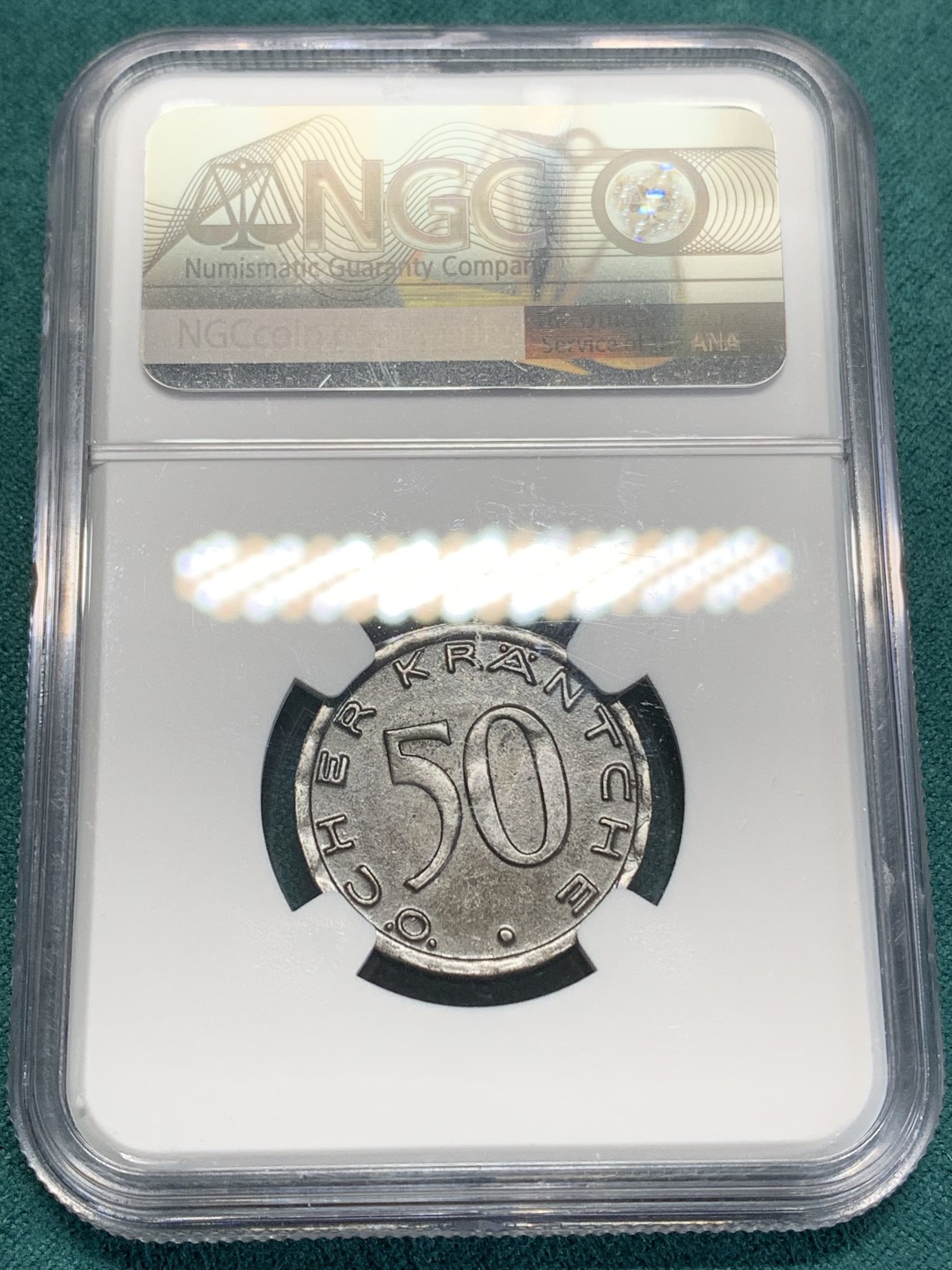 《竞宝斋》第159场-周日，周一 2场 (全场包邮) NGC-MS62 德国 德紧1920年亚琛鹰头铁币50芬尼，德紧系列开门名誉品，包浆均匀自然，一枚自藏