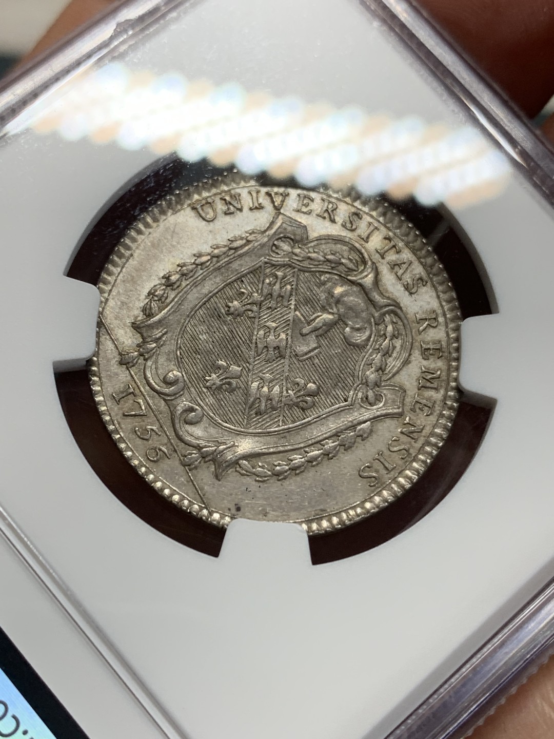 《竞宝斋》第159场-周日，周一 2场 (全场包邮) NGC-MS62 法国1756年 兰斯大学JETON 顶级品相 百年老包浆