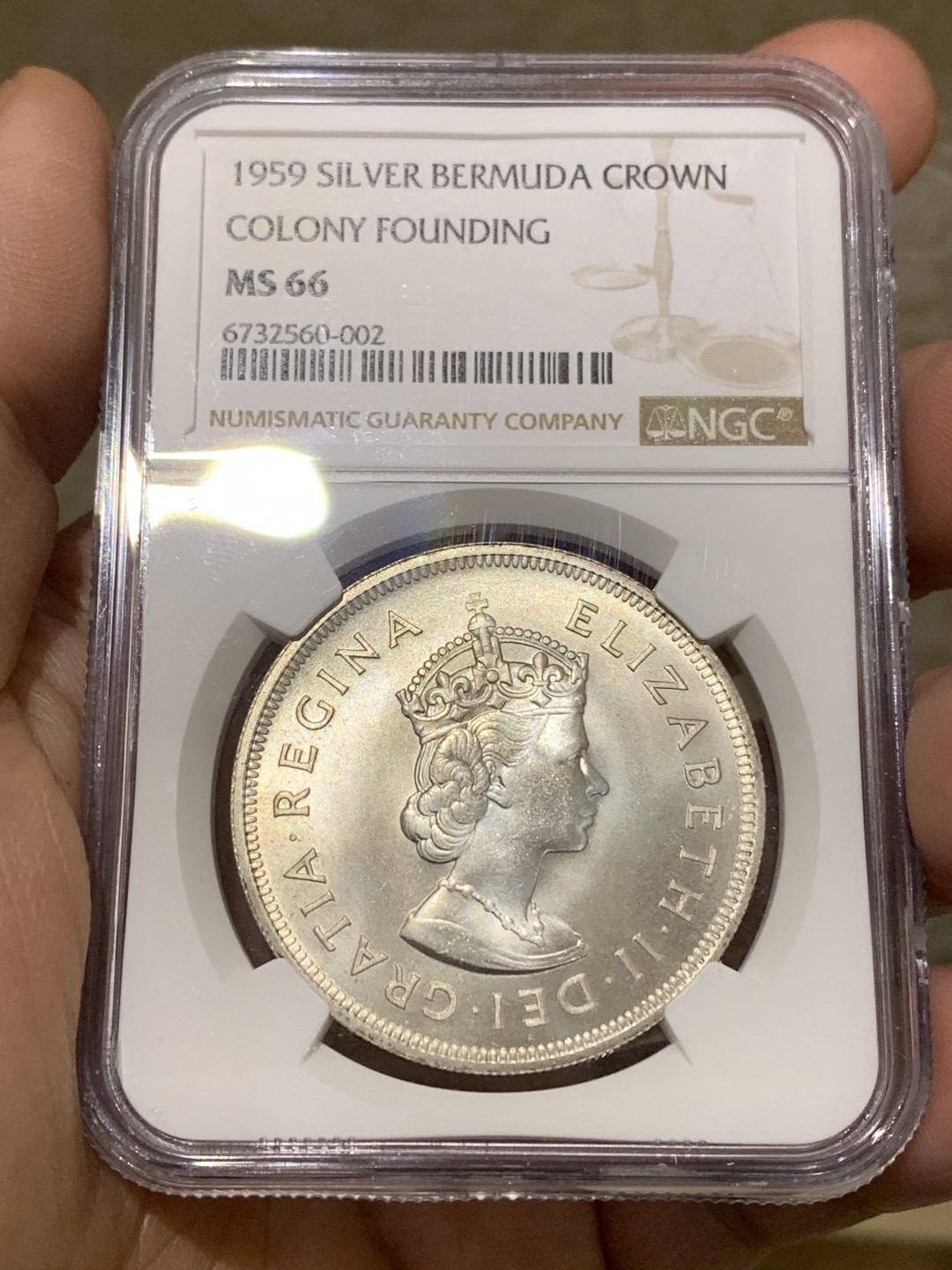 《竞宝斋》第159场-周日，周一 2场 (全场包邮) NGC MS66 百慕大 1959 1克朗大银币 百慕大早期唯一的高银克朗