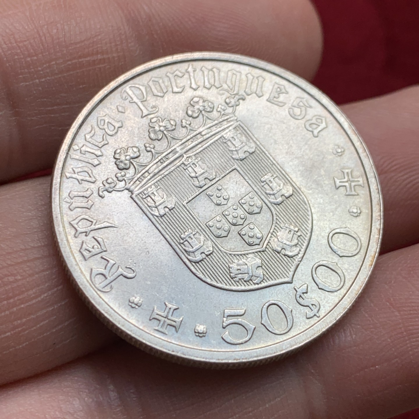 《竞宝斋》第159场-周日，周一 2场 (全场包邮) 1968年葡萄牙银币50E，未流通品，状态好