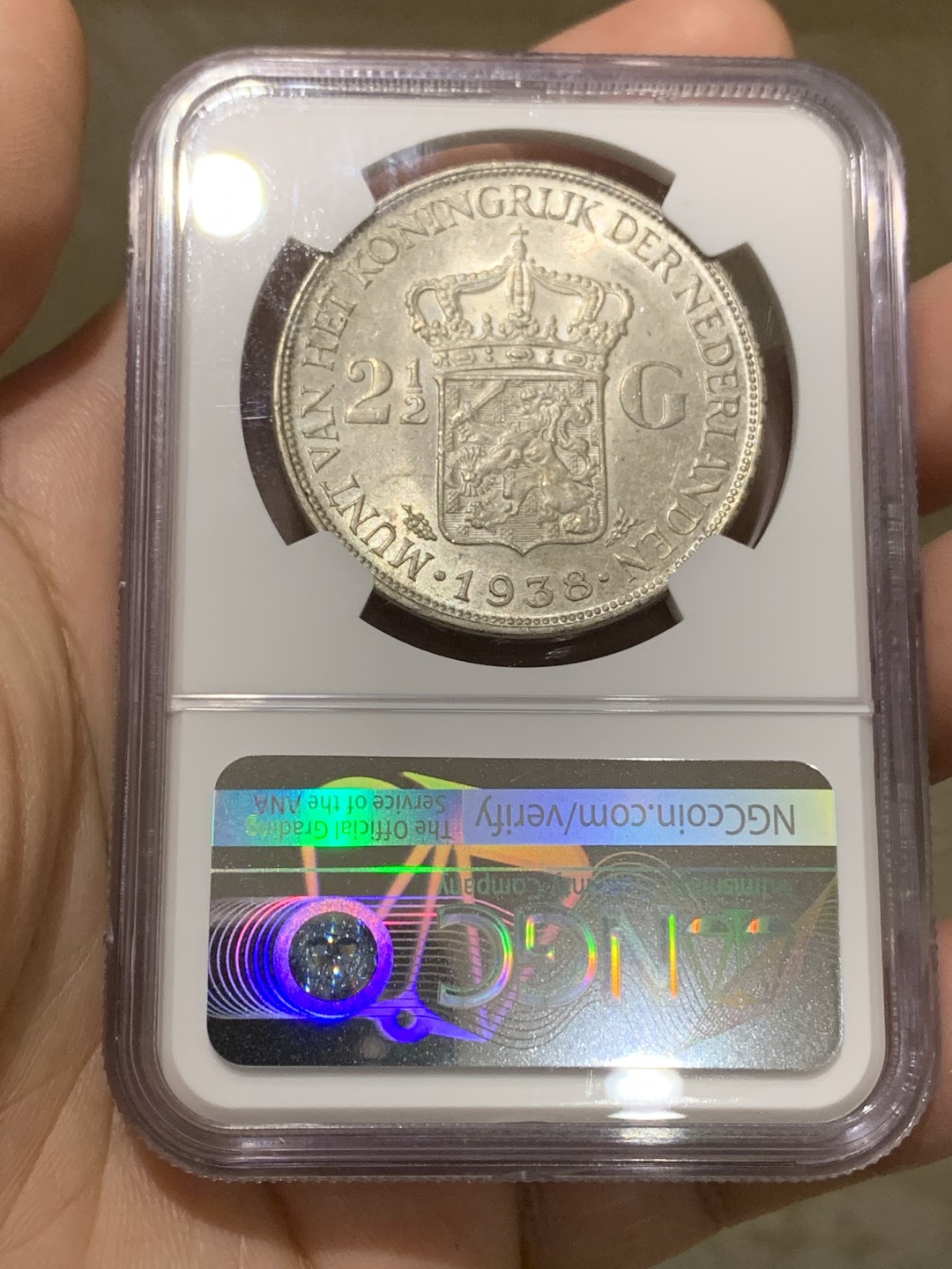 《竞宝斋》第159场-周日，周一 2场 (全场包邮) NGC MS62 1938年荷兰女王威廉明娜2.5盾银币