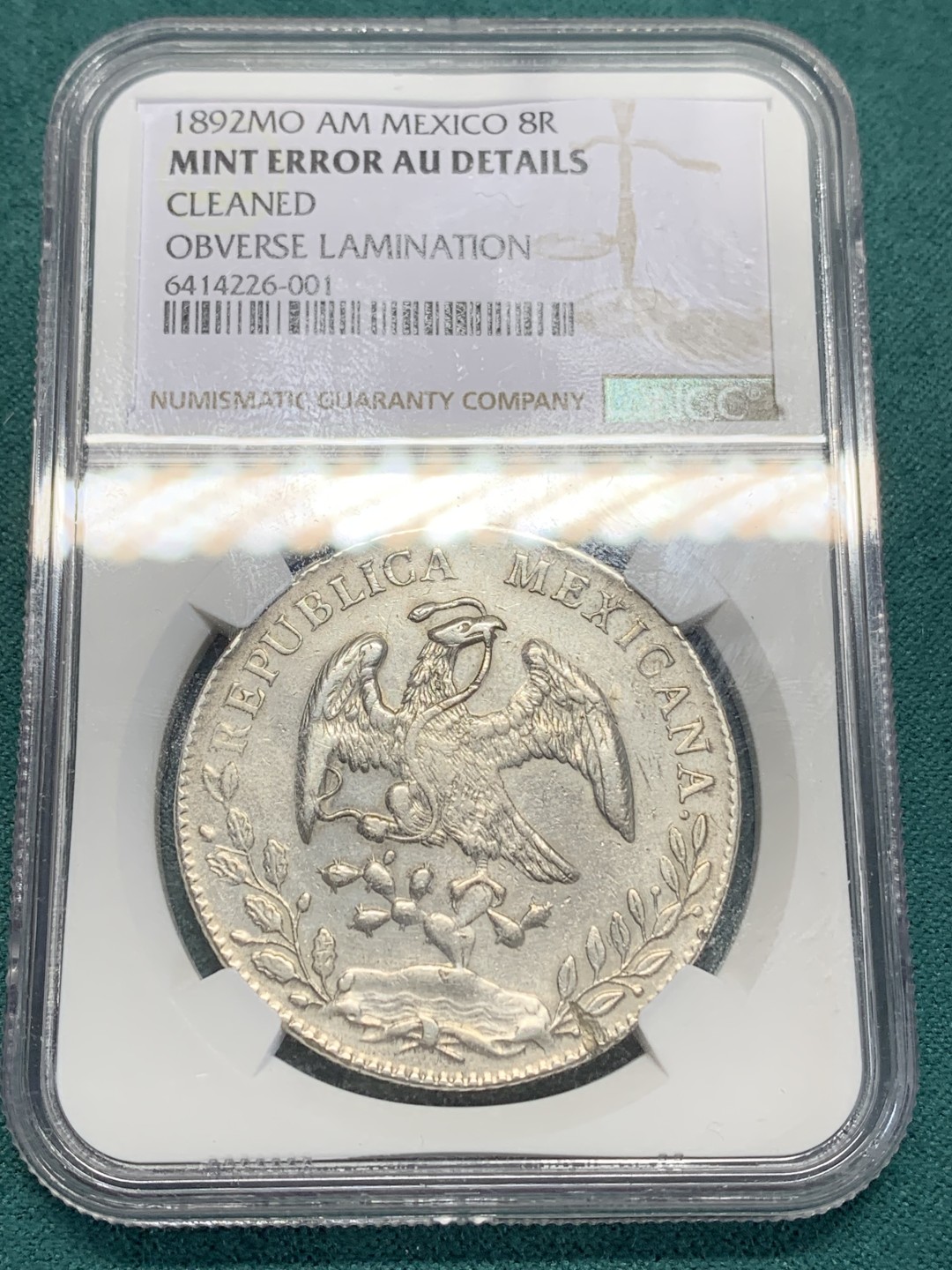 《竞宝斋》第159场-周日，周一 2场 (全场包邮) NGC-AUD 墨西哥 1892年 8R 鹰洋 严评 原厂铸缺 包浆有一点霜感