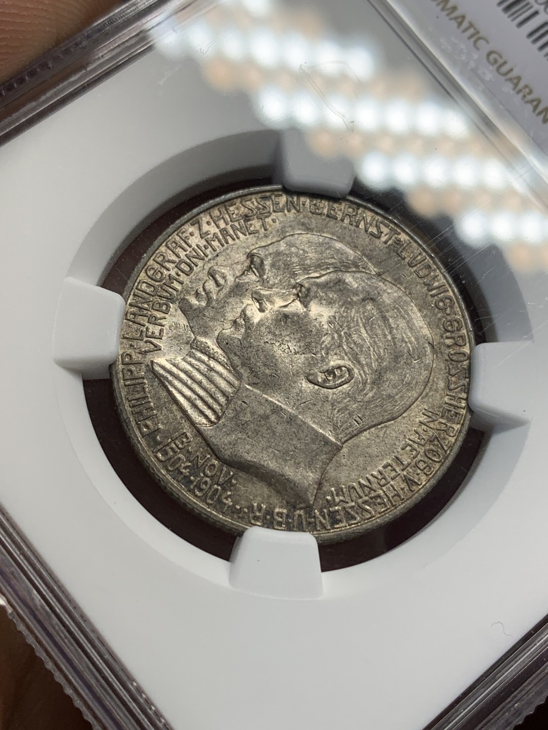 《竞宝斋》第159场-周日，周一 2场 (全场包邮) NGC MS63 德国黑森达姆施塔特 1904年 2马克银币