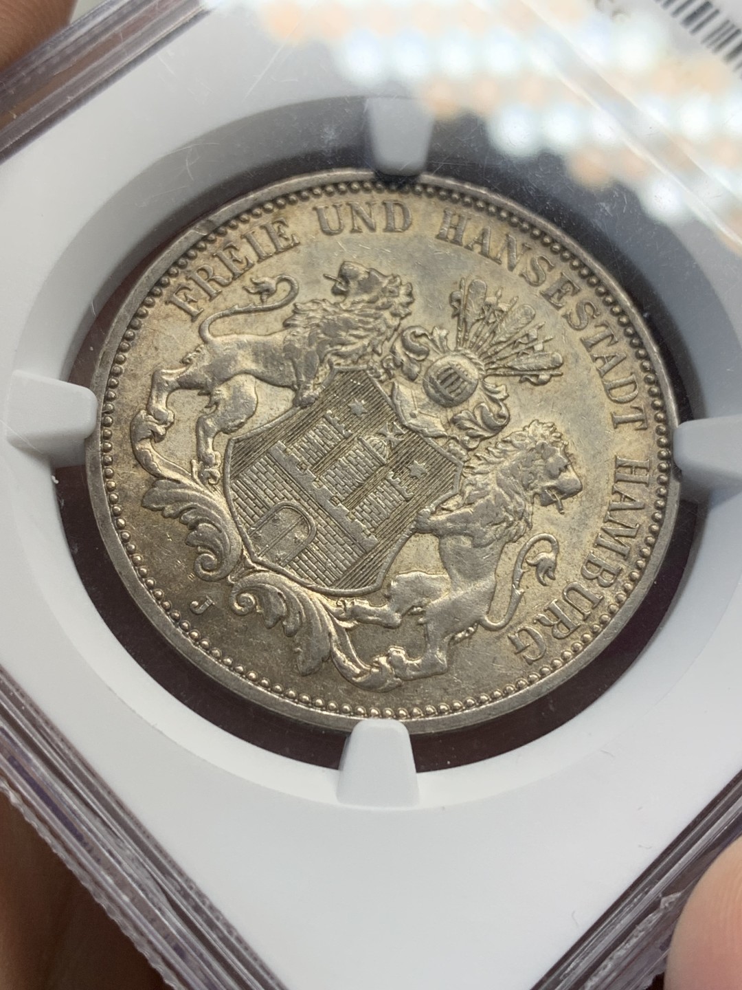 《竞宝斋》第159场-周日，周一 2场 (全场包邮) NGC-AU58 德国 1909年 汉堡双狮 3马克银币