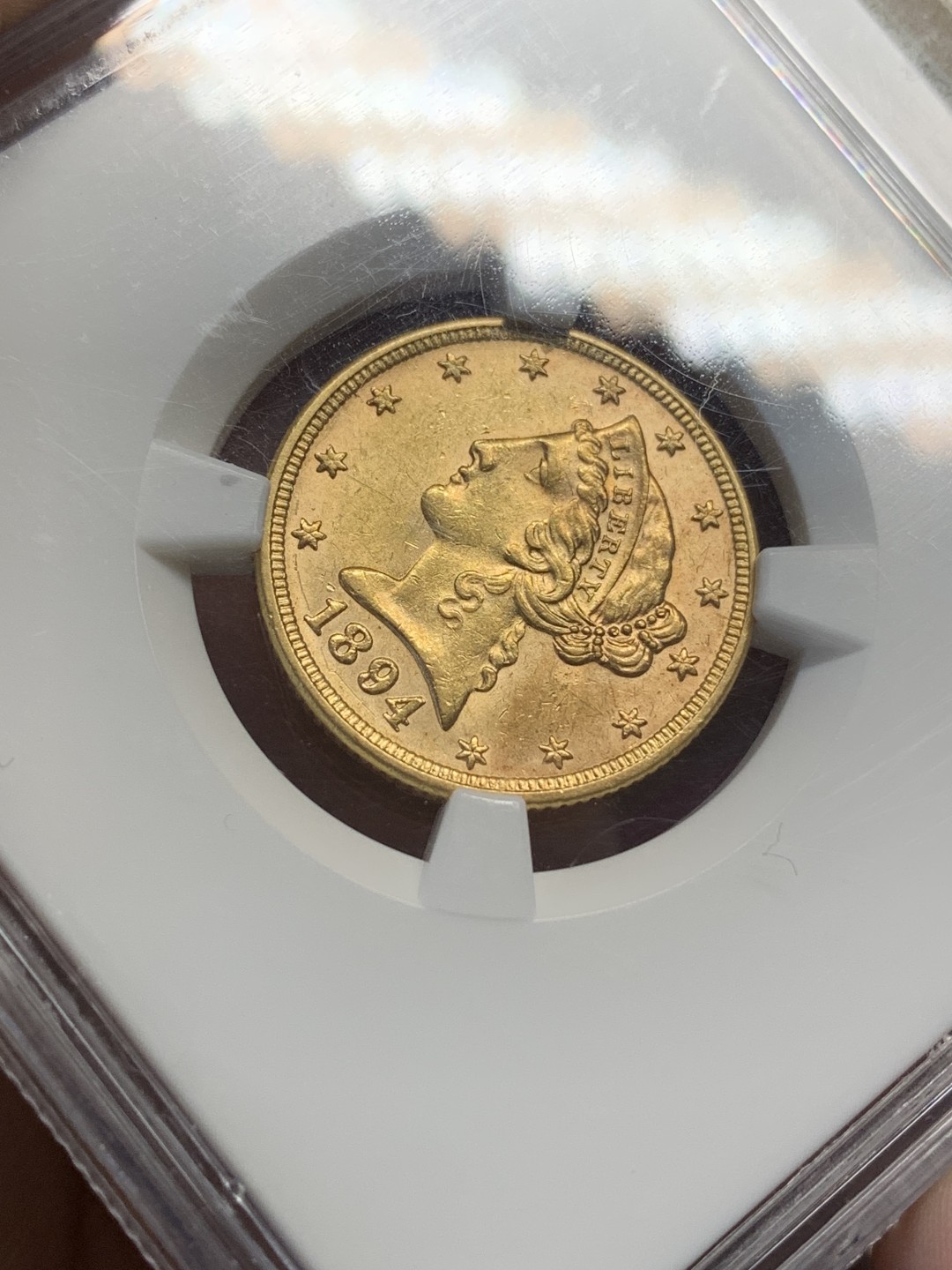 《竞宝斋》第159场-周日，周一 2场 (全场包邮) NGC-MS62  1894年美国自由女神像5美元金币 8.35克 0.900金 直径21.65MM 发行96万不到