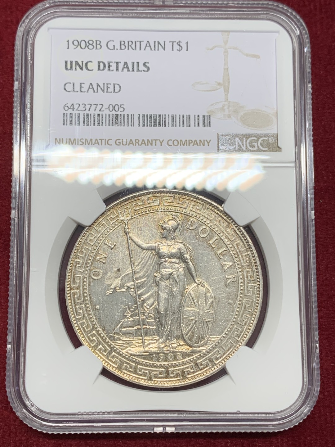 《竞宝斋》第159场-周日，周一 2场 (全场包邮) NGC-UNCD 英国 1908年 1元 站洋经典品种，上海NGC严评，性价比之选